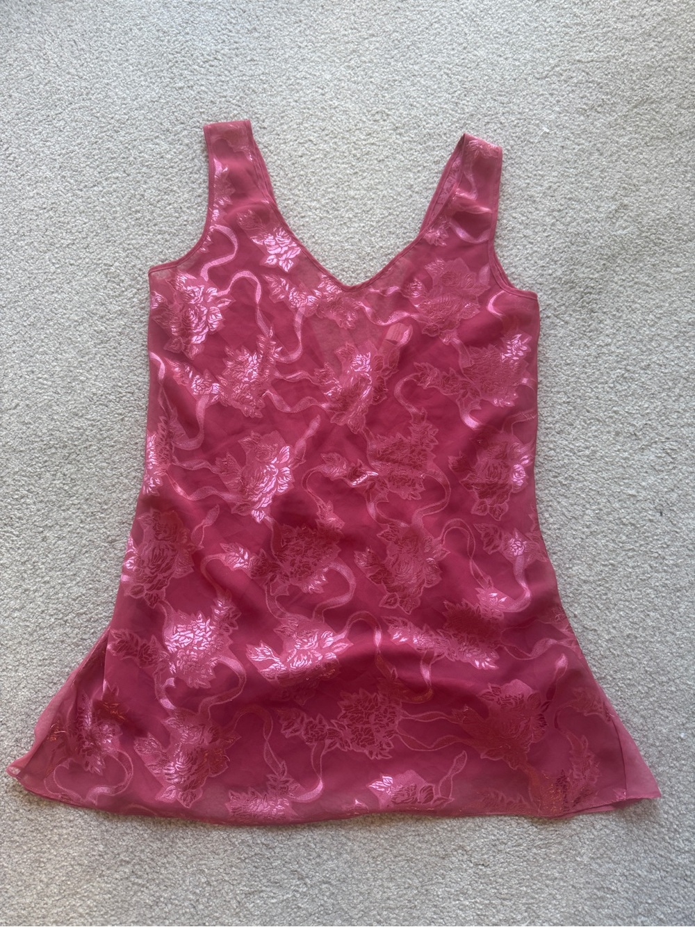 Vintage Gold Label Victoria's Secret Pink Satin Floral Slip